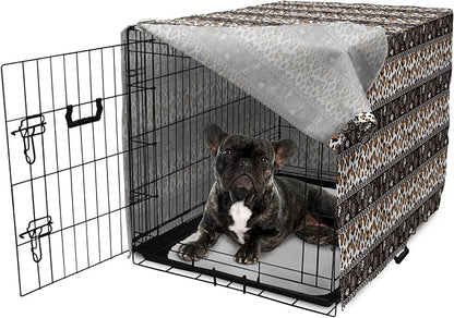 Ambesonne African Dog Crate Cover, Traditional Borders Cheetah Skin with Abstract Spirals and Circles, Easy to Use Pet Kennel Cover for Cats & Medium Dogs, 30 Inch, Pale Coffee Brown White