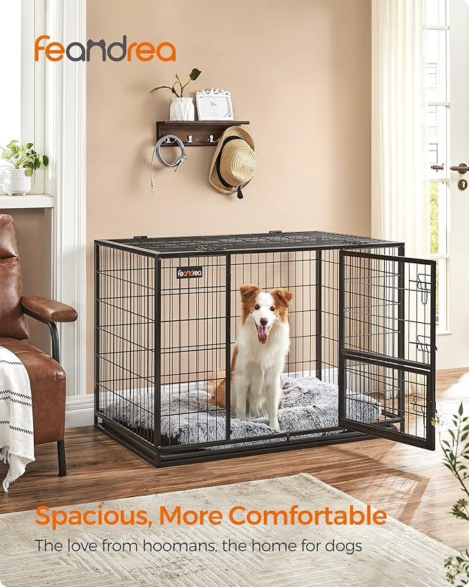 Feandrea Heavy-Duty Dog Crate, Metal Dog Kennel and Cage with Removable Tray, XL for Medium and Large Dogs, 42.1 x 27.6 x 29.5 Inches, Black UPPD001B01