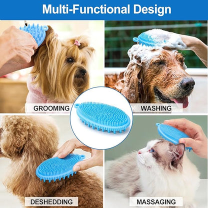 ROPO Dog Shampoo Brush, Dog Bath Brush & Dogs Shower, Dog Hand Brush for Grooming, Dog Scrubber for Bath, Dog Wash Brush (Blue)
