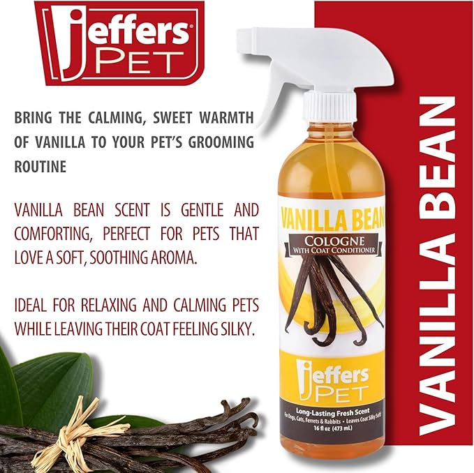 Jeffers Pet Cologne for Dogs, Cats, Rabbits & Ferrets, Vanila Bean 16oz – Soap-Free, Conditioner for Silky Coats, Safe & Fresh Fragrance, Deodorizing Spray for Pets, Grooming Essentials