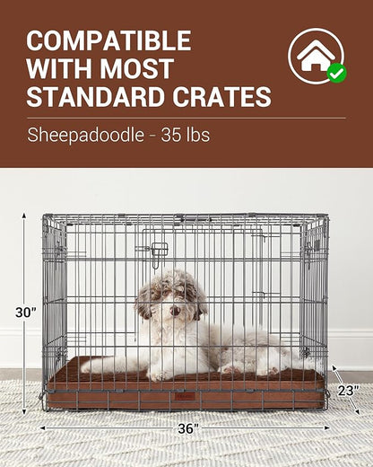 OhGeni 35 Inch Orthopedic Waterproof & Machine Washable Dog Bed with Egg Crate Foam Support, Non-Slip Bottom and Removable Pet Bed Cover for Extra Large, Large, Medium, Small Dogs (Brown)