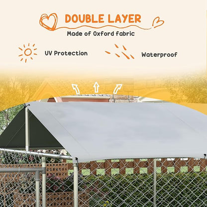 PawHut Large Dog Kennel Outside, Heavy Duty Dog Cage with Waterproof Cover, Outdoor Fence Dog Run with Galvanized Chain Link, Secure Lock, 19.7' x 7.5' x 4.9'