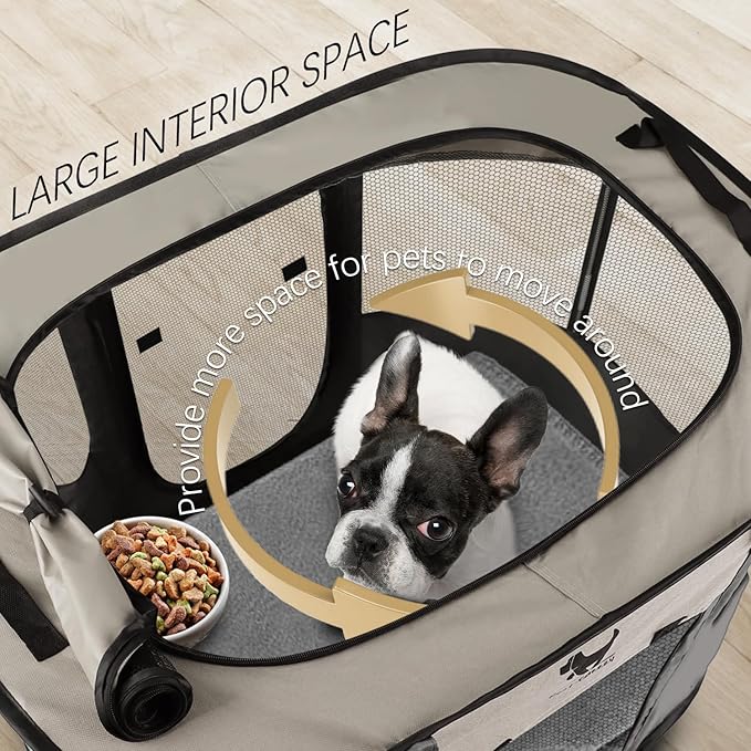 Rest-Eazzzy Dog Playpen, Foldable Kitten Playpen for Medium Dogs, Portable Pet Puppy Playpen with Removable Shade Cover, Indoor Outdoor Travel Camping Use for Small Pets with Carrying Case (S, Grey)
