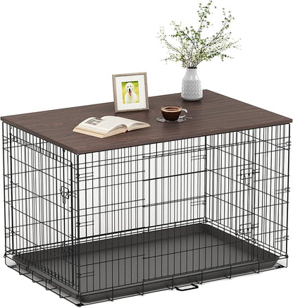 Piskyet Dog Crate Topper Wood Countertop for 48 42 36 30 24 inch Dog Cage, Dog Crate Cover,Dog Kennel Topper(Crate Not Include) (Walnut, for 24 Inch Crate)