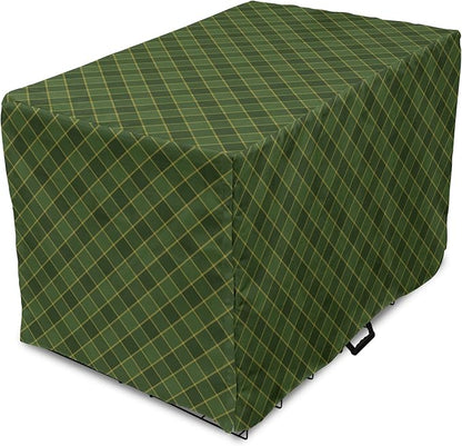 Lunarable Green Dog Crate Cover, Traditional Old Fashioned Argyle Pattern Retro Style Plaid, Easy to Use Pet Kennel Cover for Small Dogs Puppies Kittens, 18 Inch, Forest Green Green
