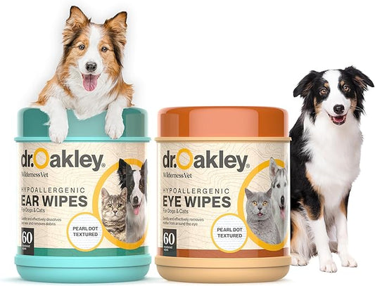 Dr. Oakley Wilderness Vet Pet Wipes Bundle – Hypoallergenic Ear Wipes & Gentle Pet Cleaning Wipes for Dogs & Cats – Soothing Formula, Removes Wax & Debris, Odor Control – 120 Total Wipes