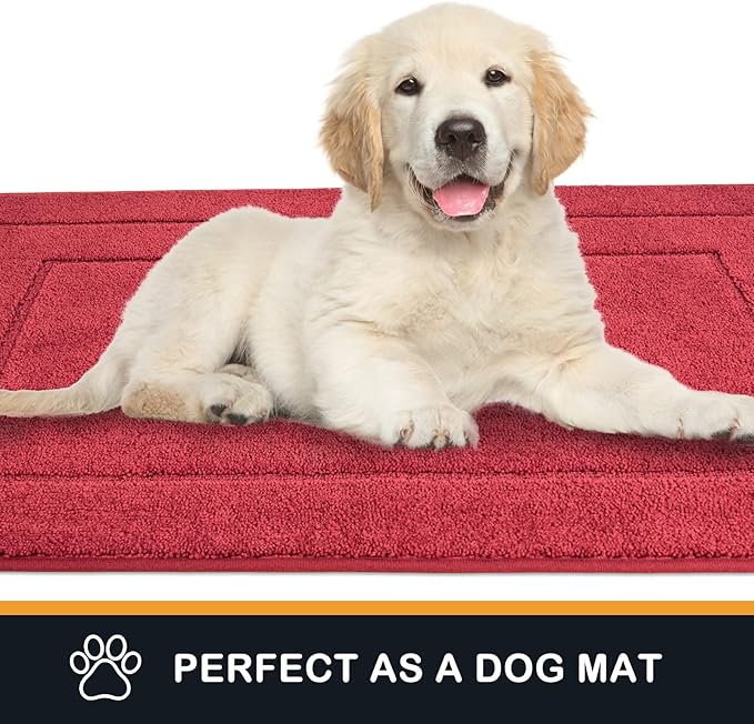 PURRUGS Dirt Trapper Door Mat 34" x 59.5", Non-Slip/Skid Machine Washable Entryway Area Rug, Dog Door Mat, Super Absorbent Welcome Mat for Muddy Wet Shoes and Paws, Burgundy Red
