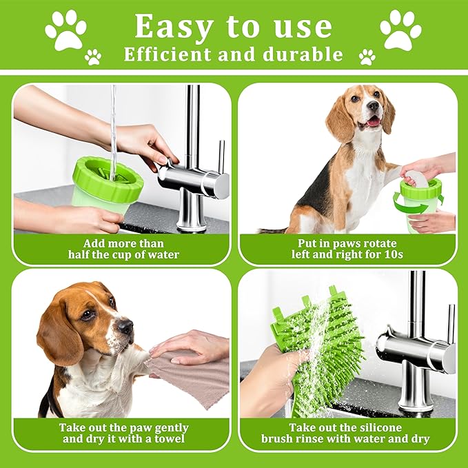 Qianruida Dog Paw Cleaner Cup, Soft Silicone, Portable, Easy to Clean, Removes Mud and Dirt, Grooming Accessory for Home, Travel – Green, L