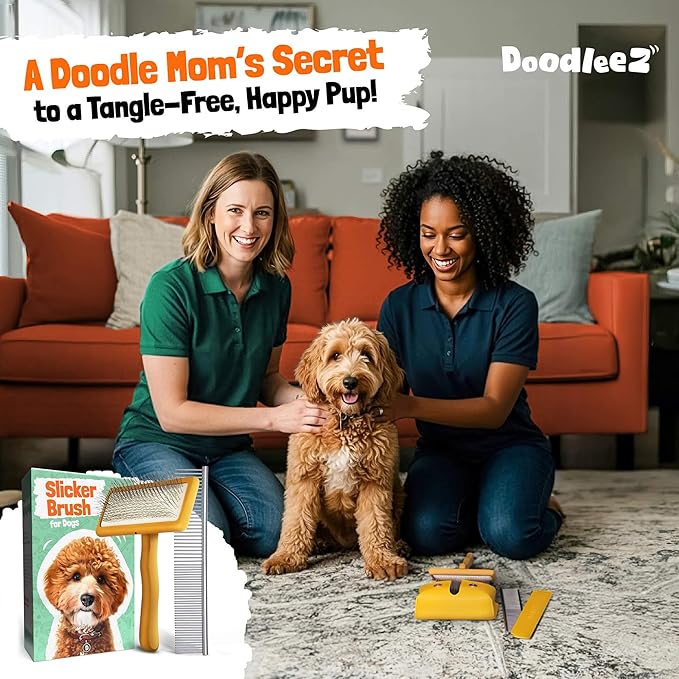 Slicker Brush for Dogs - Doodle Brush - Goldendoodles Labradoodles Bernedoodles - Goldendoodle Must Haves - Poodle Comb and Cases Included - Medium - Yellow