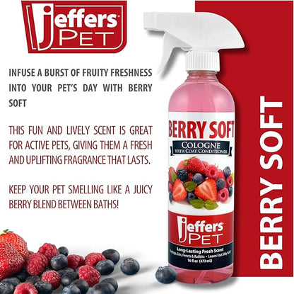 Jeffers Pet Cologne for Dogs, Cats, Rabbits & Ferrets, Berry Soft 16oz – Soap-Free, Conditioner for Silky Coats, Safe & Fresh Fragrance, Deodorizing Spray for Pets, Grooming Essentials