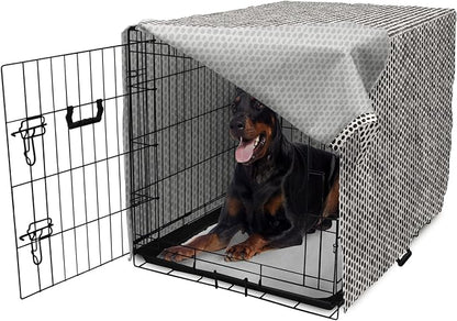 Lunarable Abstract Dog Crate Cover, Monochrome Grunge Pattern with Modern Round Shapes Print, Easy to Use Pet Kennel Cover for Medium Large Dogs, 42 Inch, Grey Charcoal