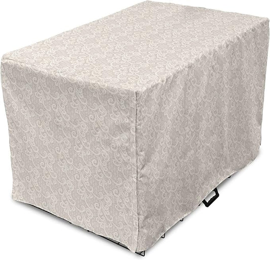 Lunarable Cream Dog Crate Cover, Old Lace Design with Soothing Color Scheme Vintage Style Classical Inspired Image, Easy to Use Pet Kennel Cover for Medium Large Dogs, 36 Inch, Cream Tan