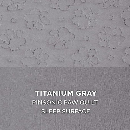Furhaven Memory Foam Dog Bed for Medium/Small Dogs w/ Removable Bolsters & Washable Cover, For Dogs Up to 35 lbs - Pinsonic Quilted Paw L Shaped Chaise - Titanium, Medium