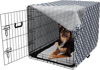 Ambesonne Navy Blue Dog Crate Cover, Marine in Geometric Pattern Design Ocean Travel Cruise Mosaic Ornament, Easy to Use Pet Kennel Cover for Medium Large Dogs, 36 Inch, Blue White