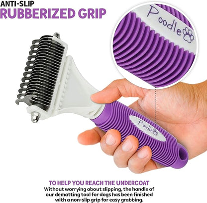 POODLIE Poodle Pet Dematting Comb for Dogs – Handheld Undercoat Dematter Rake Grooming Tool for Long or Short Hair