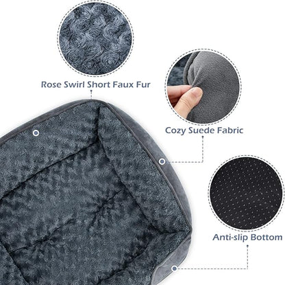 INVENHO X-Large Dog Bed for Large Medium Small Dogs, Rectangle Washable Dog Bed, Orthopedic Dog Bed, Soft Calming Sleeping Puppy Bed Durable Pet Cuddler with Anti-Slip Bottom XL(35"x25"x10")
