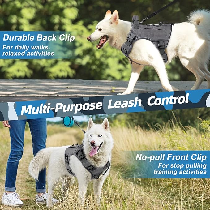 WINGOIN Grey Tactical Dog Harness Vest for Small Dogs No Pull Adjustable Reflective K9 Military Dog Service Dog Harnesses with Handle, Hook & Loop Panels for Walking, Hiking, Training(S)