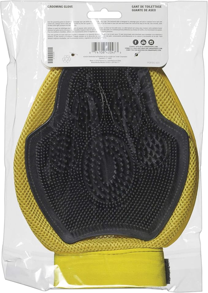 CONAIRPRO dog & cat Dog Grooming Glove, Dual-Sided Gloves Ideal for Deshedding & Massaging, Brushes Out Undercoat, Results in Smooth & Shiny Coat