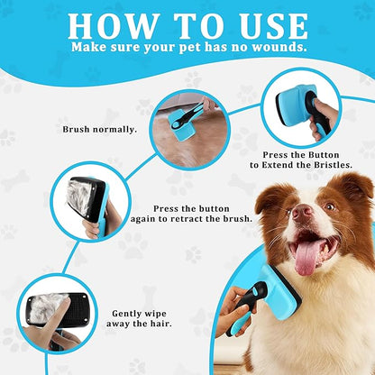 Qianruida Self Cleaning Slicker Brush for Grooming Long-haired or Short-haired Cats and Dogs Pet Brush for Shedding for Removing Undercoat and Tangled Hairs, Light Blue