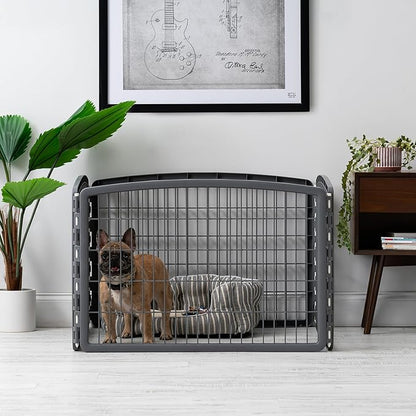 IRIS USA Dog Playpen, 4-Panel 24" Pet Playpen, Puppy Playpen, Indoor/Outdoor Dog Pen, 35 x 35 x 24, Foldable, Customizable, Dark Gray