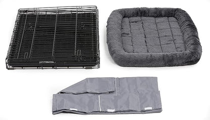 MidWest Homes for Pets New World Double Door Dog Crate Kit Includes One Two-Door Crate, Matching Gray Bed & Gray Crate Cover, 36-Inch Kit Ideal for Medium Dog Breeds