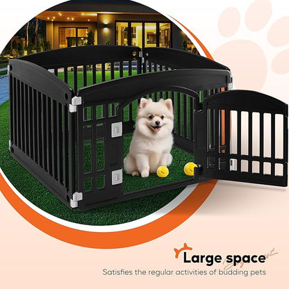 HealSmart 4 Panel 24" Plastic Dog Playpen, Folding & Portable Pet Playpen for Indoor & Outdoor Use, Safe & Secure Fence, Ideal for Small to Medium Dogs, Black