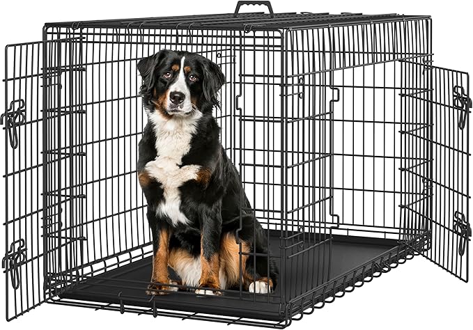 Yaheetech 48 inch Double Door Dog Crate w/Divider for Puppy to Adult Large Collapsible Metal Crate with Removable Tray XXL Wire Dog Kennel Pet Crate for Dogs Portable Travel Cage, Black