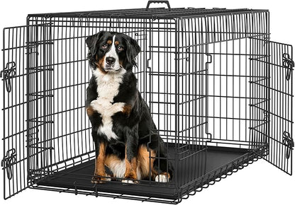 Yaheetech 48 inch Double Door Dog Crate w/Divider for Puppy to Adult Large Collapsible Metal Crate with Removable Tray XXL Wire Dog Kennel Pet Crate for Dogs Portable Travel Cage, Black