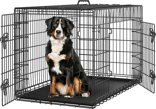 Yaheetech 48 inch Double Door Dog Crate w/Divider for Puppy to Adult Large Collapsible Metal Crate with Removable Tray XXL Wire Dog Kennel Pet Crate for Dogs Portable Travel Cage, Black