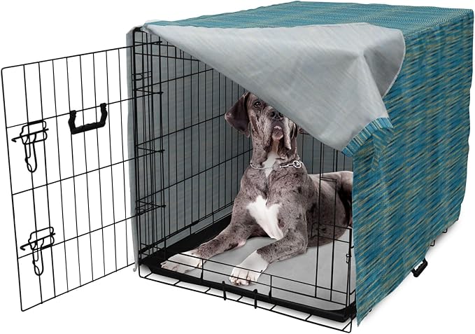 Lunarable Yellow and Blue Dog Crate Cover, Knitted Melange Inspired Graphic Clothing Texture Pattern, Easy to Use Pet Kennel Cover for Medium Large Dogs, 48 Inch, Pale Yellow Navy Blue