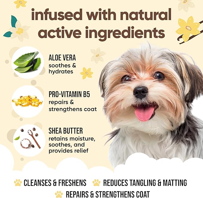 Vanilla & Shea Butter Dog Shampoo by Buddycare | Moisturising Shampoo for Dogs | Vanilla & Shea Butter Scented | with Aloe Vera and Pro Vitamin B5 (16.90oz)