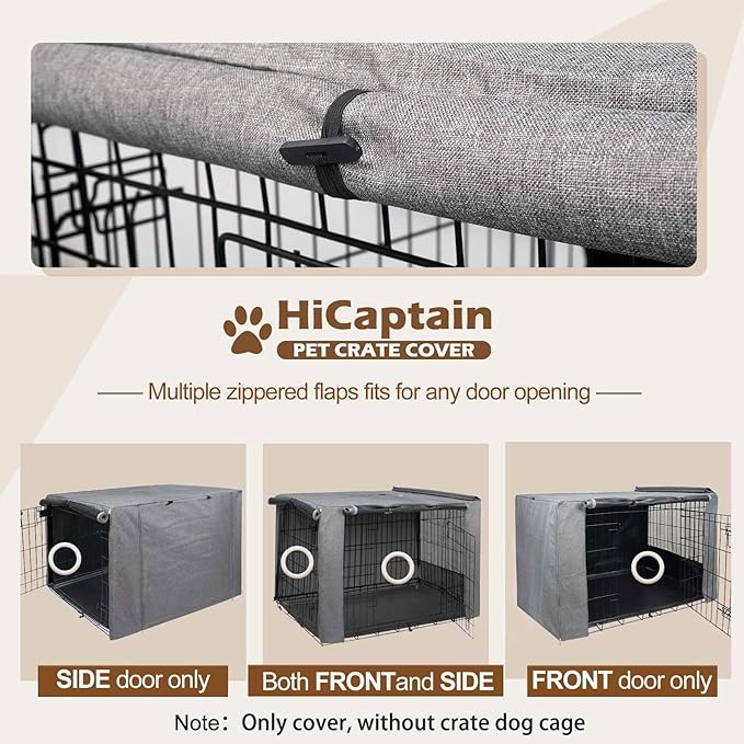 HiCaptain Folding Metal Dog Crate Cover for 42 Inch Wire Pet Cage(Two-Tone Gray)