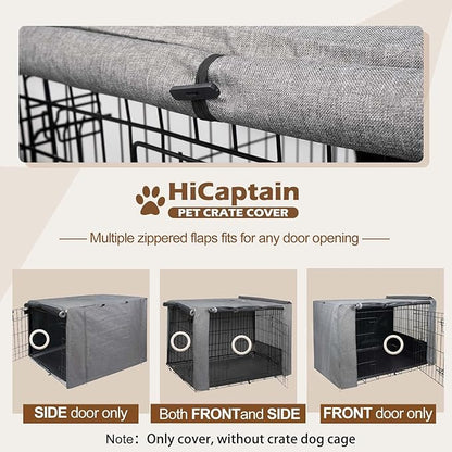 HiCaptain Folding Metal Dog Crate Cover for 42 Inch Wire Pet Cage(Two-Tone Gray)