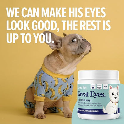 Great Eyes - Safe & Gentle Tear Stain Remover for Dogs - Natural Eye Wipes for Dogs - Made in The USA & Easy to Use Pre-Soaked Wipes - 100 Wipes