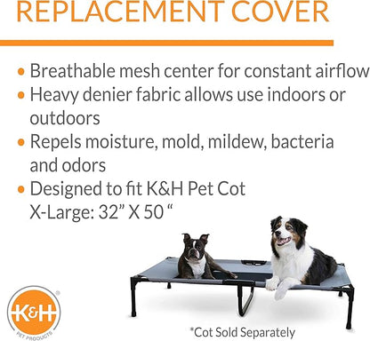 K&H Pet Products Elevated Cooling Outdoor Dog Bed Portable Raised Dog Cot Replacement Cover Only Gray/Black Mesh X -Large 50 X 32 Inches (Cot NOT Included)