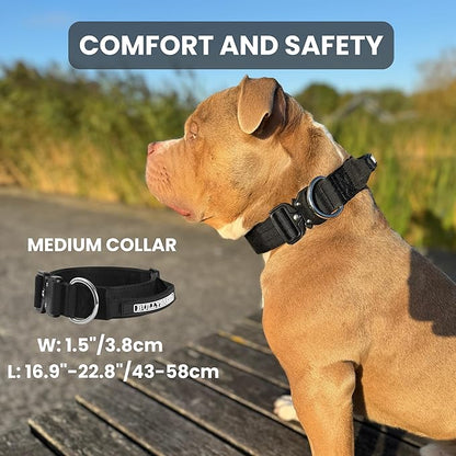 BULLYBREED Premium Dog Colar with Handle, Heavy Duty Dog Collar, Tactical Dog Collar, Quick-Release Metal Buckle, Thick Dog Collar, Dog Collar for Medium Dogs, Dog Collar for Large Dogs (Pink, M)