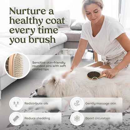 PAWFUME 2-in-1 Cat & Dog Brush – Sculpt Salon-Soft Coats in Minutes – Rubber-Tipped Pins, Smooth Tangles, Wood-Handle Comfort, & Gently Massages Skin – Doubles as a Cat Brush for All Breeds