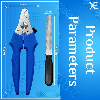 XE Stainless Steel Pet Nail Clipper – Non-Slip Handle Nail Cutter for Pets with Protection Guard, Cat and Dog Claw Trimmer with Nail File, Professional Grooming Tool for Dogs, Cats & Other Pets