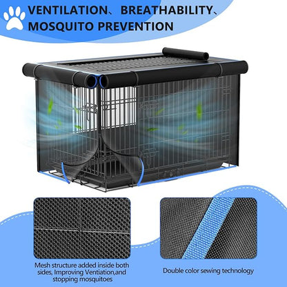 Dog Crate Cover, 600D Oxford Kennel Kennel Covers with Waterproof, Windproof, Breathable Mesh, Storage Pocket, 48 Inch, Cage Covers for Cat Large Dog