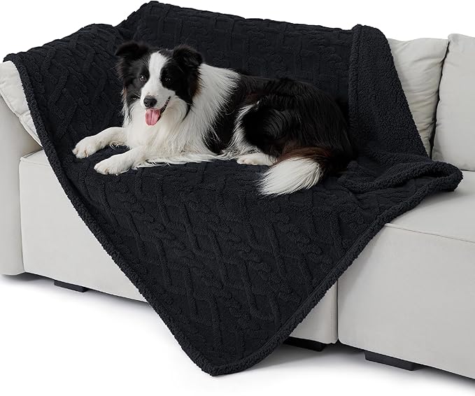 Bedsure Waterproof Dog Blankets for Large Dogs - Pet Blanket for Couch Protector Washable, Premium Jacquard Coral Fleece Cat Throw Blanket, Soft Plush Reversible Furniture Protection, 40"x50", Black