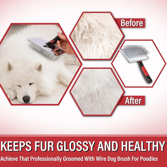 Extra Long Slicker Brush – Dog Brush for Shedding & Grooming, Detangler & Dematting Comb for Long-Haired Dogs, Doodles & Cats, Self-Cleaning Pet Brush (Style)