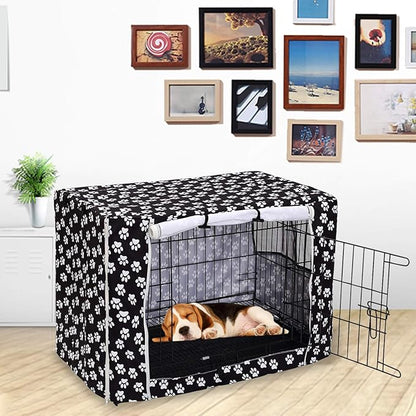 Dog Crate Cover Kennel Dogs Covers fits Small Medium Large crates cage Heavy Nylon Waterproof soundproof Indoor Outdoor - Cover only - Black paw - 36 inch
