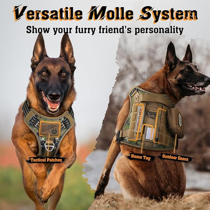 rabbitgoo Dog Harness Small Sized No Pull, Tactical Service Dog Vest with Molle and Control Handle, Adjustable and Reflective Military Pet Harness for Easy Walking and Training, Brown camo, S