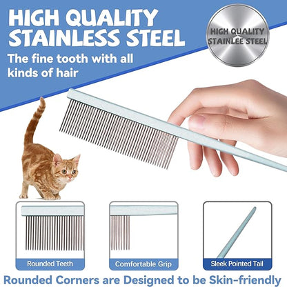 Grooming Pet Comb Rat Tail Dematting Cat and Dog Comb，Rounded Ends Design for Safe Tangle Removal, Hairstyling, Massage，Loose Hair Removal，Prevent Irritation，Fluffing Paws,Face,Tail,Remove Tear Stain