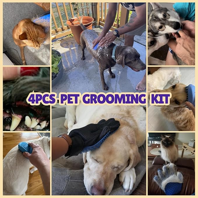 Pet Toothbrushes, Rubber Dog Bath & Massage Brush, Pet Shedding Massage Glove & Soft Silicone Cat Chin Acne Brush for Long and Short Haired Dogs, Cats & Small Animals - Dogs Bath Grooming Kit