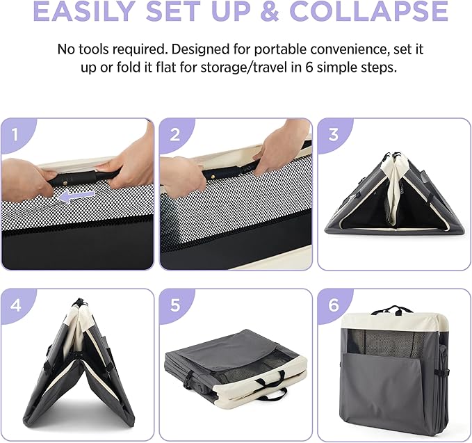 Lesure Collapsible Travel Dog Crate for Small Dogs, Portable Soft Dog Crate for Outdoor & Indoor, Folding Fabric Dog Kennel with Handle, 36 Inch Heavy Duty Pet Carrier (Grey)