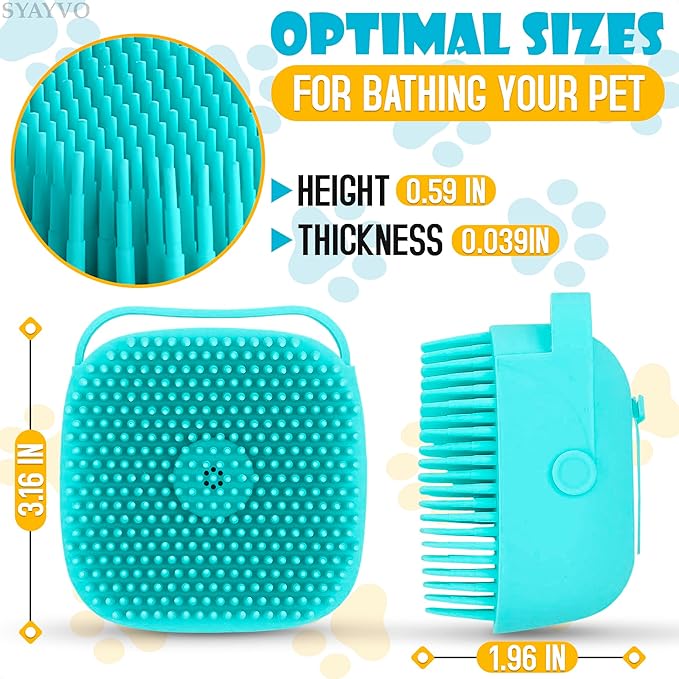 Silicone Pet Hair Brush and Shampoo Dispenser - Dog and Cat Bath Scrubber with Soap Dispenser for Indoor Pets