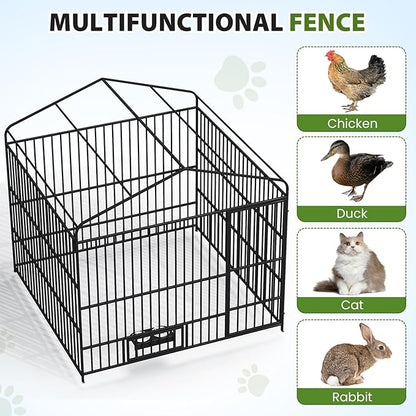 Rovibek Outside Dog Kenne with Roof, Outdoor Dog Kennel with 3 Sides Sun-Proof Cover,Large Dog Kennel Outdoor, Dog Run Enclosure with 2 Rotating Bowls for Large Dogs