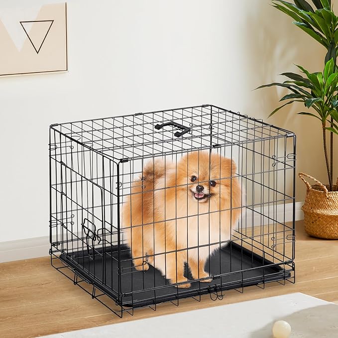 Sweetcrispy 24-Inch Single-Door Dog Crate–Durable Metal Pet Kennel with Secure Lock, Foldable Design, Removable Tray for Easy Cleaning, Portable Puppy Cage for Small Dogs, Ideal for Training & Travel