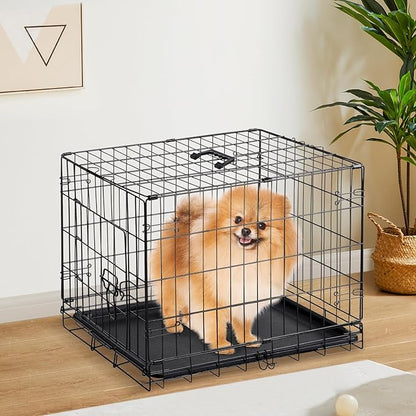 Sweetcrispy 24-Inch Single-Door Dog Crate–Durable Metal Pet Kennel with Secure Lock, Foldable Design, Removable Tray for Easy Cleaning, Portable Puppy Cage for Small Dogs, Ideal for Training & Travel